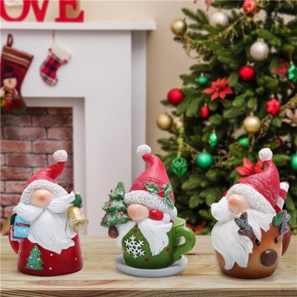 3 PCS Christmas Gnomes Decorations Xmas Cup Gnomes Figurines 3.25 x 4 Inches
